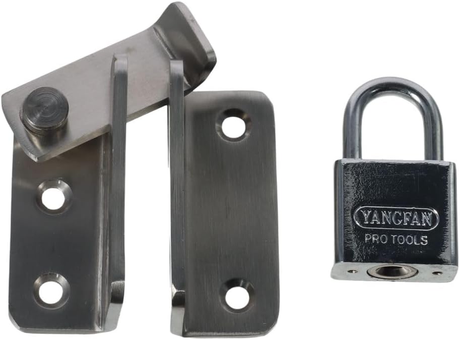 Heavy Duty Brushed Flip Latch Gate Latches Set with Padlock for Barn Cabinet, Garage Window, Sliding Door - Slide Bolt Latch Door Lock Catch