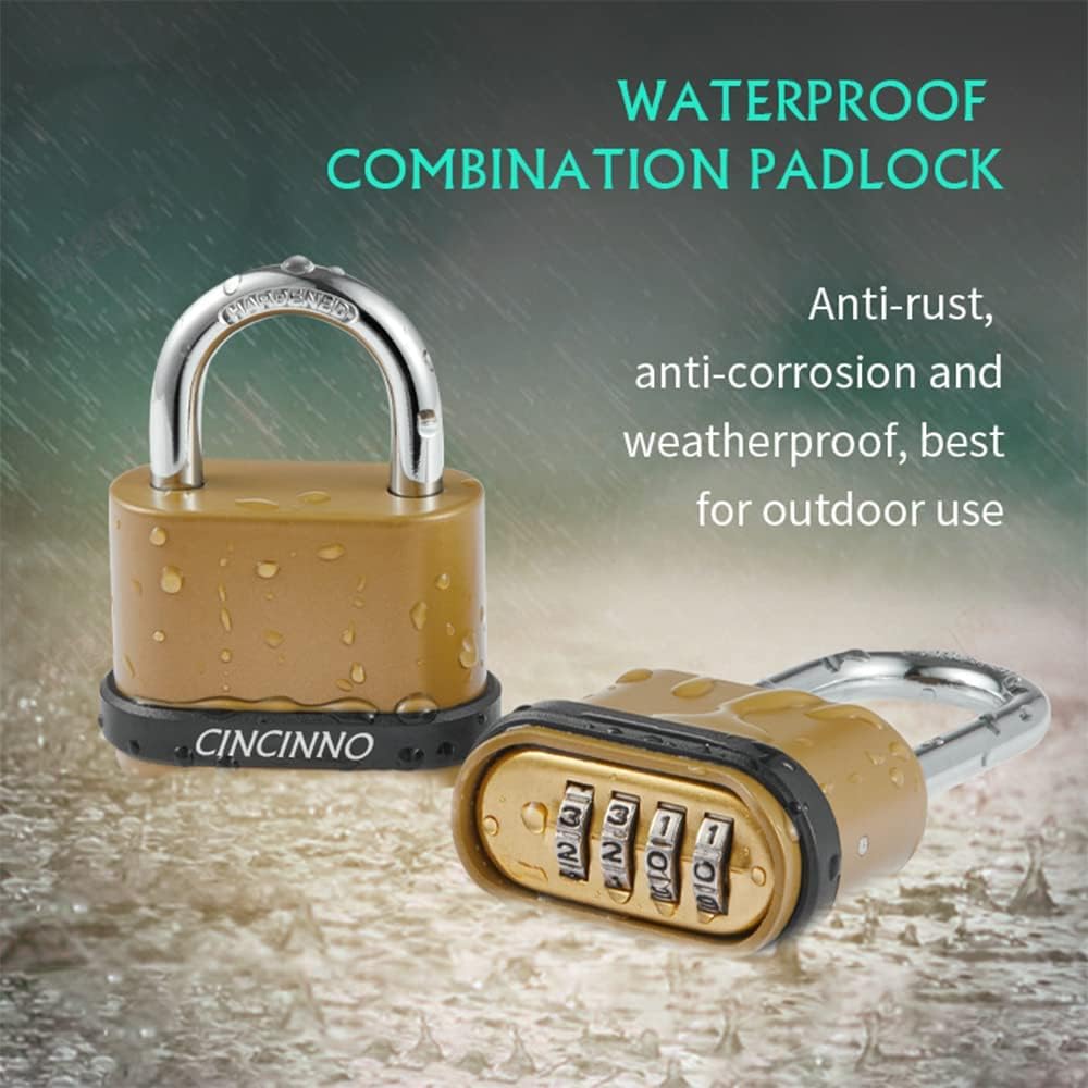 Heavy Duty CINCINNO 4 Digit Combination Lock with Long Shackle for Outdoor Use - Ideal for Sheds, Lockers, Storage Units, Gyms, and Gates - WildKart