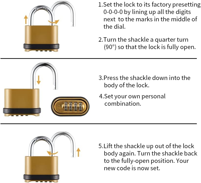 Heavy Duty CINCINNO 4 Digit Combination Lock with Long Shackle for Outdoor Use - Ideal for Sheds, Lockers, Storage Units, Gyms, and Gates - WildKart