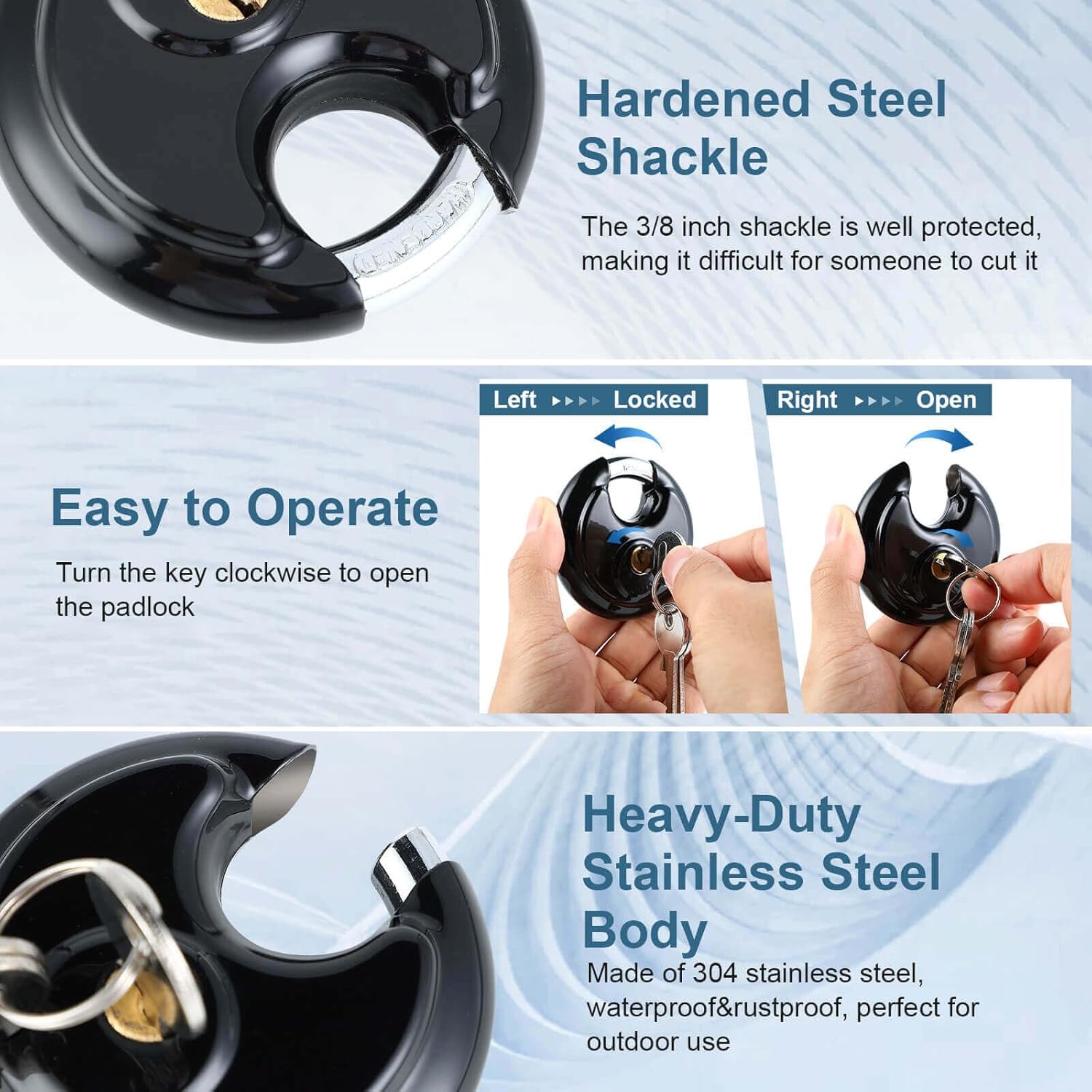 Heavy Duty Combination and Keyed Padlocks for Outdoor Storage, Gates, and Fences - Set of DAYGOS Disc Padlocks