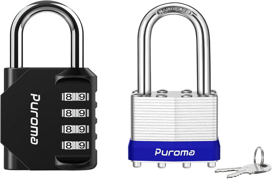 Heavy-Duty Combination Lock & Padlocks Set with 4-Digit Code - Keyed Alike for Fence, Toolbox, Gate, Case - 40mm Hardened Steel, Long Shackle (2 Keys Included)