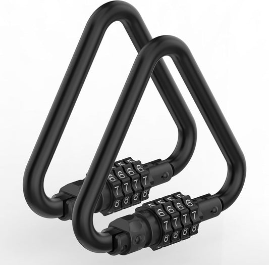 Heavy Duty Combination Locks with Carabiner Clip - 4-Digit Triangles Code for Bike, Suitcase, Travel Bag (2 Pack, Black)