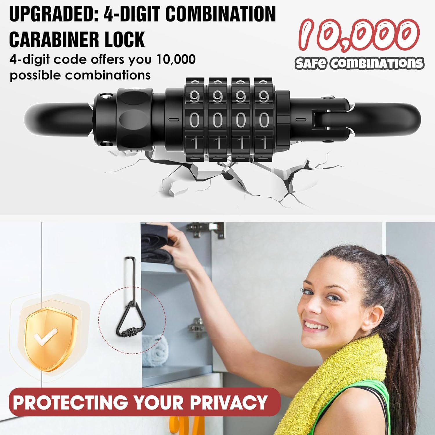 Heavy Duty Combination Locks with Carabiner Clip - 4-Digit Triangles Code for Bike, Suitcase, Travel Bag (2 Pack, Black)