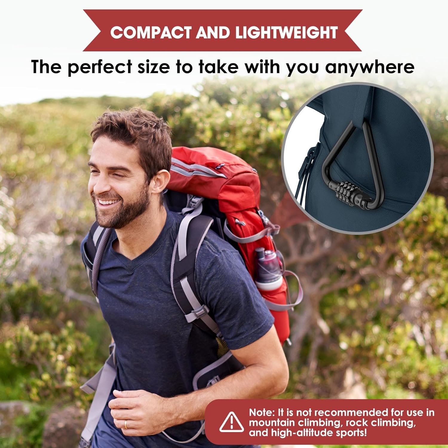 Heavy Duty Combination Locks with Carabiner Clip - 4-Digit Triangles Code for Bike, Suitcase, Travel Bag (2 Pack, Black)