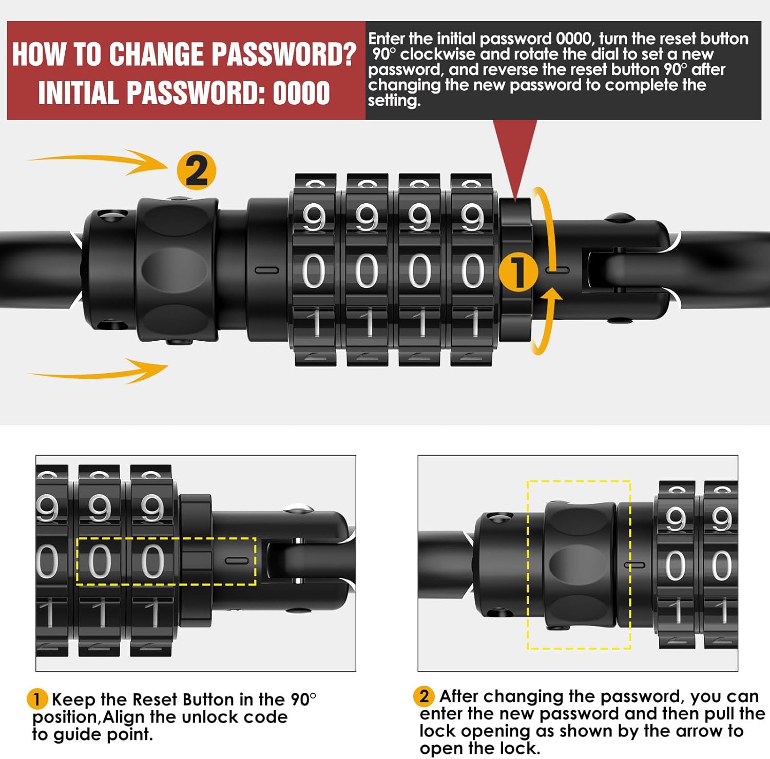 Heavy Duty Combination Locks with Carabiner Clip - 4-Digit Triangles Code for Bike, Suitcase, Travel Bag (2 Pack, Black)