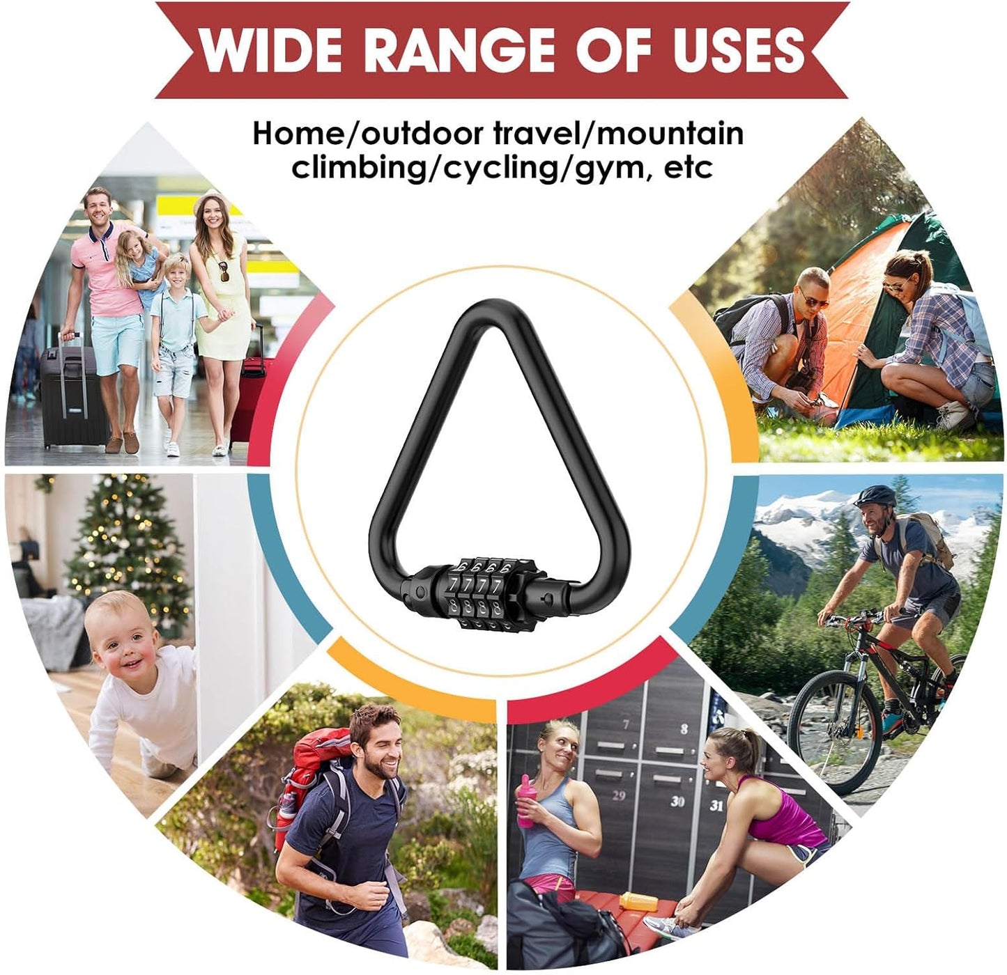 Heavy Duty Combination Locks with Carabiner Clip - 4-Digit Triangles Code for Bike, Suitcase, Travel Bag (2 Pack, Black)