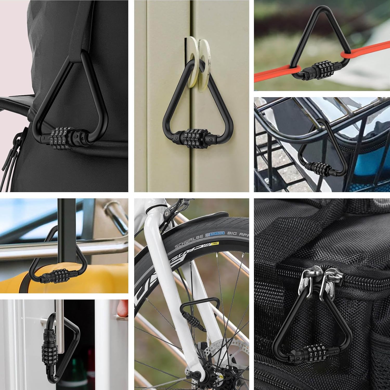 Heavy Duty Combination Locks with Carabiner Clip - 4-Digit Triangles Code for Bike, Suitcase, Travel Bag (2 Pack, Black)