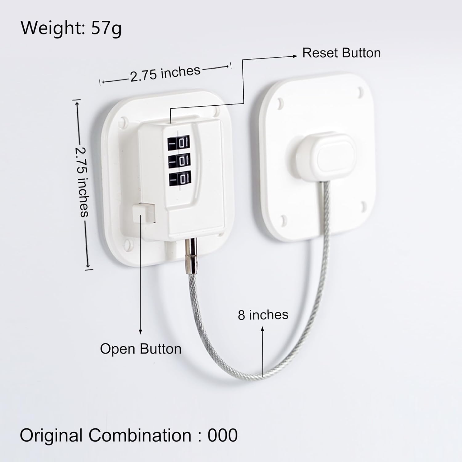 Heavy Duty Combination Refrigerator Lock for Cabinets and Drawers - Easy Installation, No Key Required - White (1 Pack)