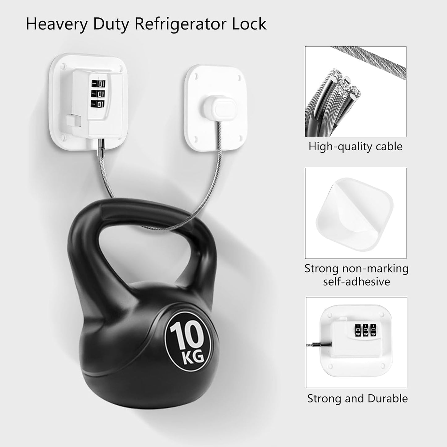 Heavy Duty Combination Refrigerator Lock for Cabinets and Drawers - Easy Installation, No Key Required - White (1 Pack)