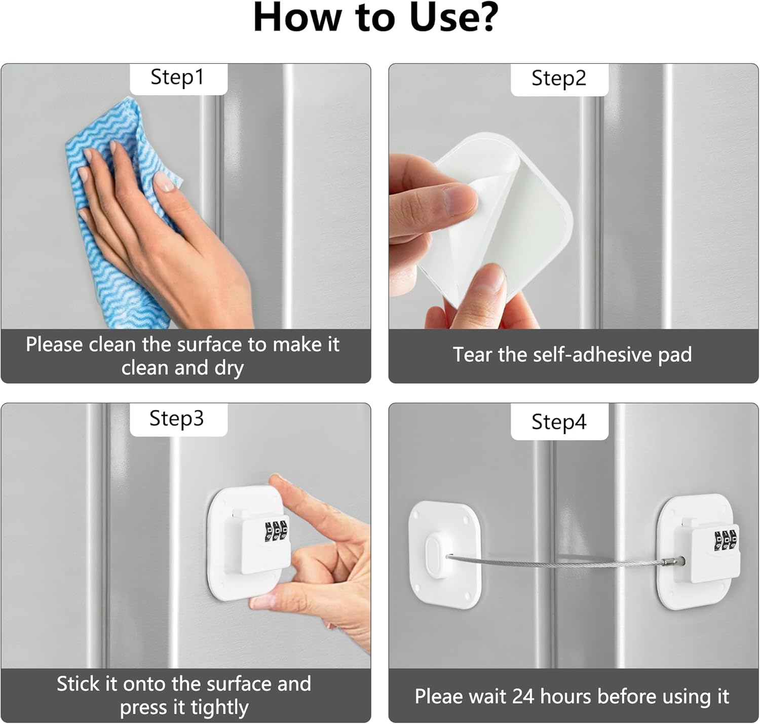 Heavy Duty Combination Refrigerator Lock for Cabinets and Drawers - Easy Installation, No Key Required - White (1 Pack)