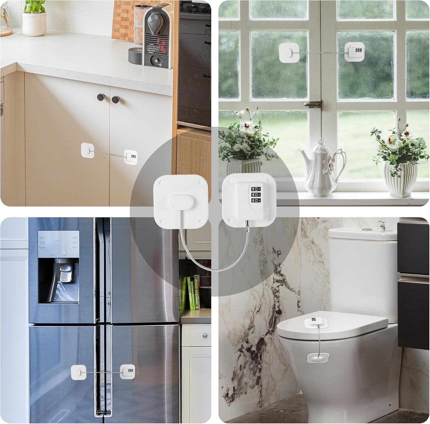 Heavy Duty Combination Refrigerator Lock for Cabinets and Drawers - Easy Installation, No Key Required - White (1 Pack)