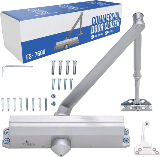 Heavy Duty Commercial Door Closer (Silver) - UL Listed Grade 1 ADA Hydraulic Automatic Door Closer - FS-7600