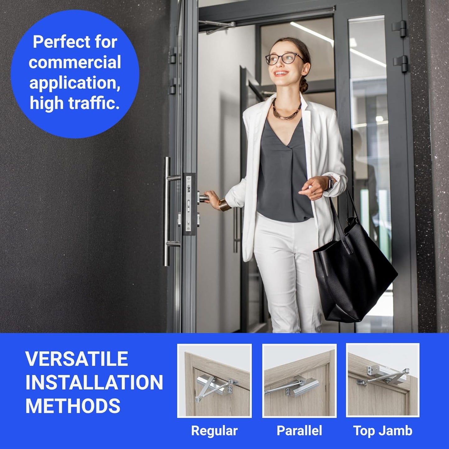 Heavy Duty Commercial Door Closer (Silver) - UL Listed Grade 1 ADA Hydraulic Automatic Door Closer - FS-7600
