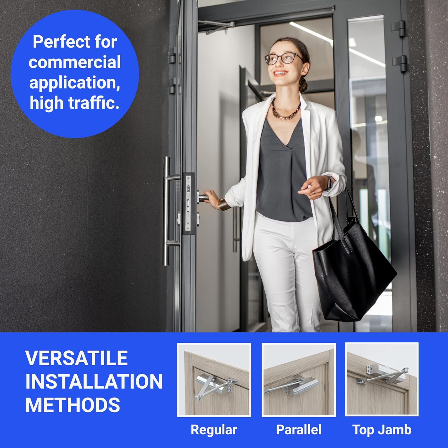 Heavy Duty Commercial Door Closer (Silver) - UL Listed Grade 1 ADA Hydraulic Automatic Door Closer - FS-7600