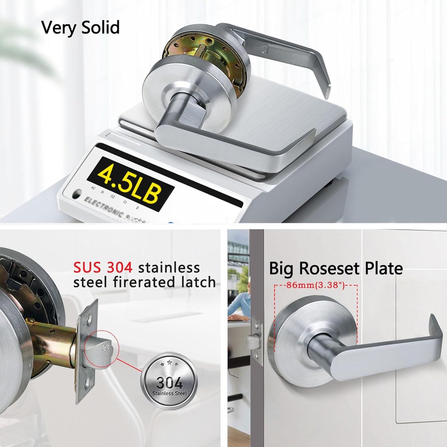 Heavy Duty Commercial Passage Door Lever Handle Set - Key-Less Hall & Closet Door Lever - Satin Chrome Finish - UL Listed & 3 Hour Fire Rated