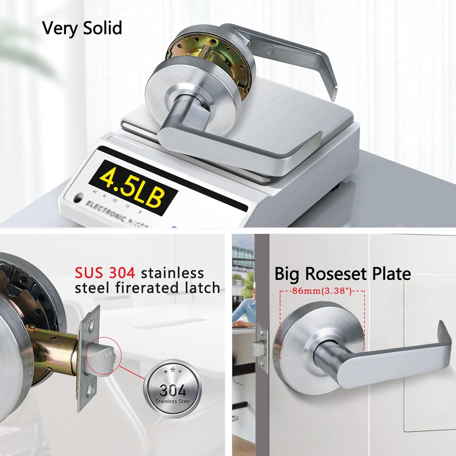 Heavy Duty Commercial Passage Door Lever Handle Set - Key-Less Hall & Closet Door Lever - Satin Chrome Finish - UL Listed & 3 Hour Fire Rated