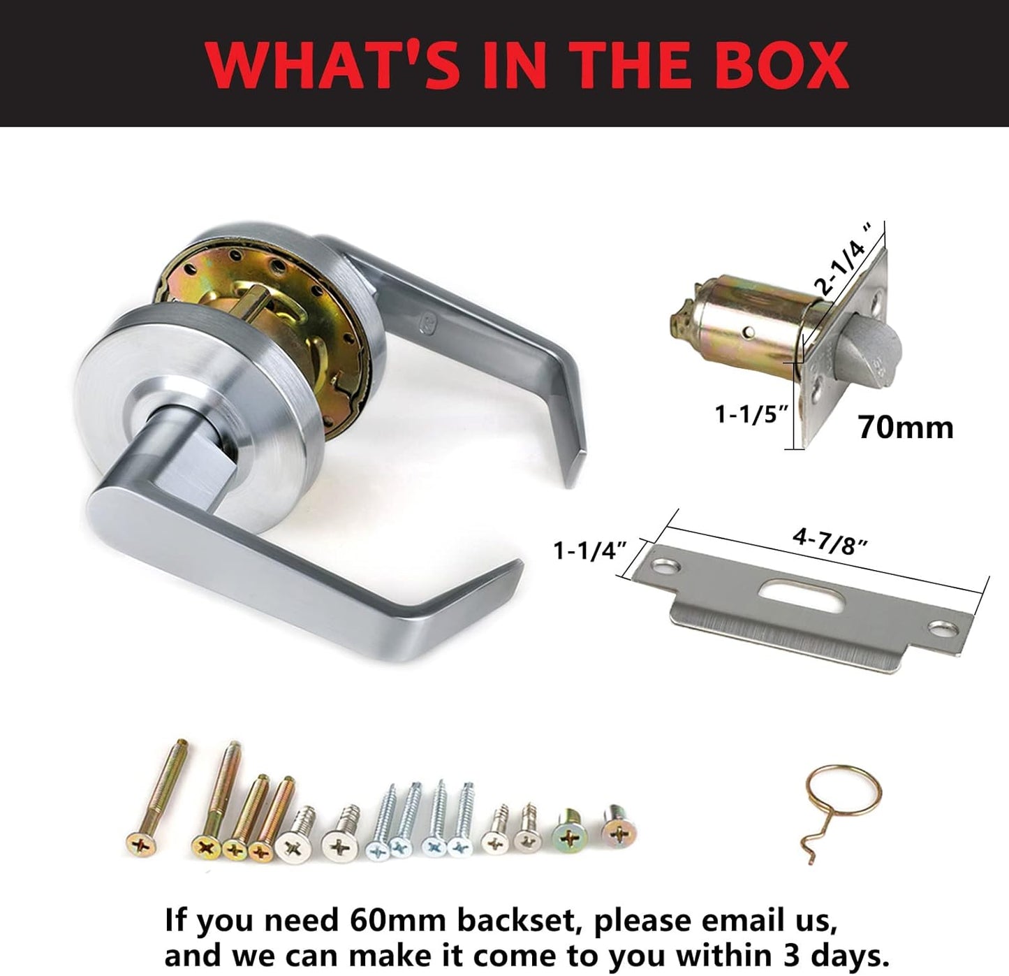 Heavy Duty Commercial Passage Door Lever Handle Set - Key-Less Hall & Closet Door Lever - Satin Chrome Finish - UL Listed & 3 Hour Fire Rated