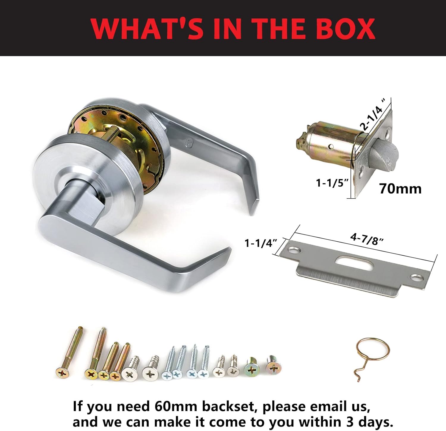 Heavy Duty Commercial Passage Door Lever Handle Set - Key-Less Hall & Closet Door Lever - Satin Chrome Finish - UL Listed & 3 Hour Fire Rated