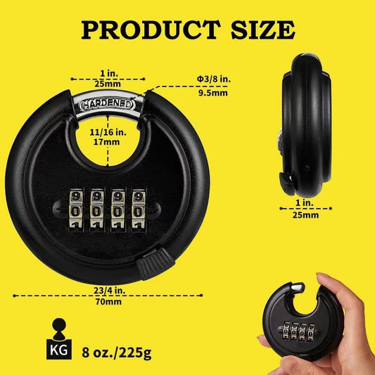 Heavy Duty Discus Padlock with 4-Digit Combo Lock for Sheds, Storage Units, Gates, Garages, and Fences (Green) - WildKart