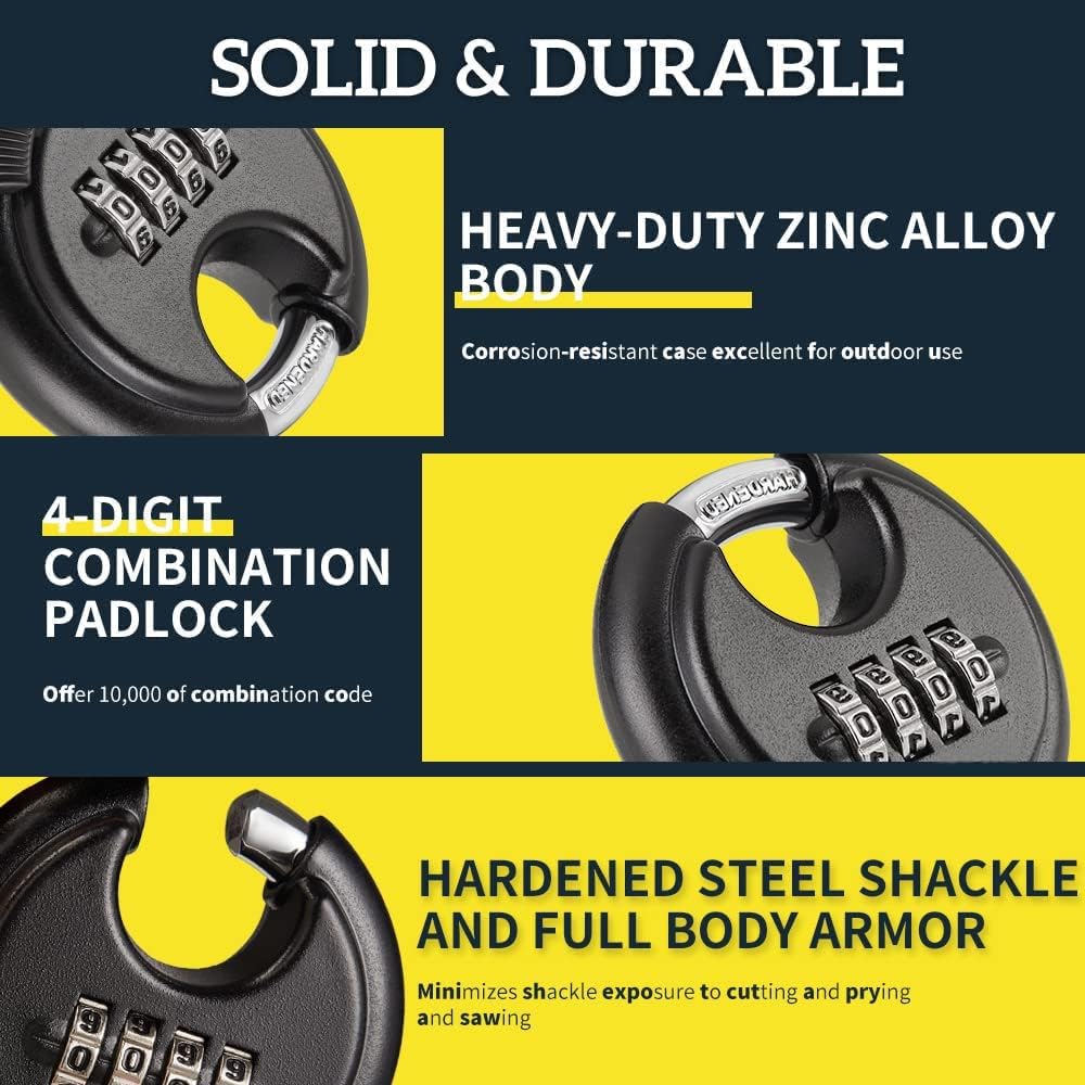 Heavy Duty Discus Padlock with 4-Digit Combo Lock for Sheds, Storage Units, Gates, Garages, and Fences (Green) - WildKart