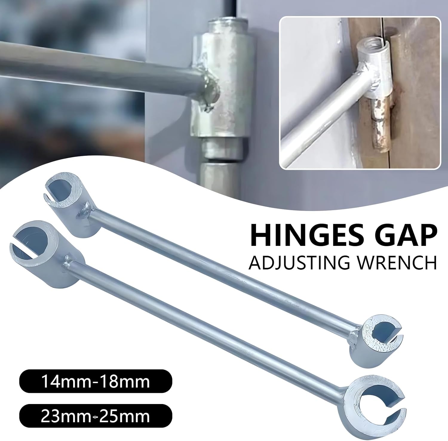 Heavy Duty Door Hinge Adjustment Tool for Flag Hinges - Structural Steel Wrench for Door Alignment and Repair (14mm-18mm, 23mm-25mm)