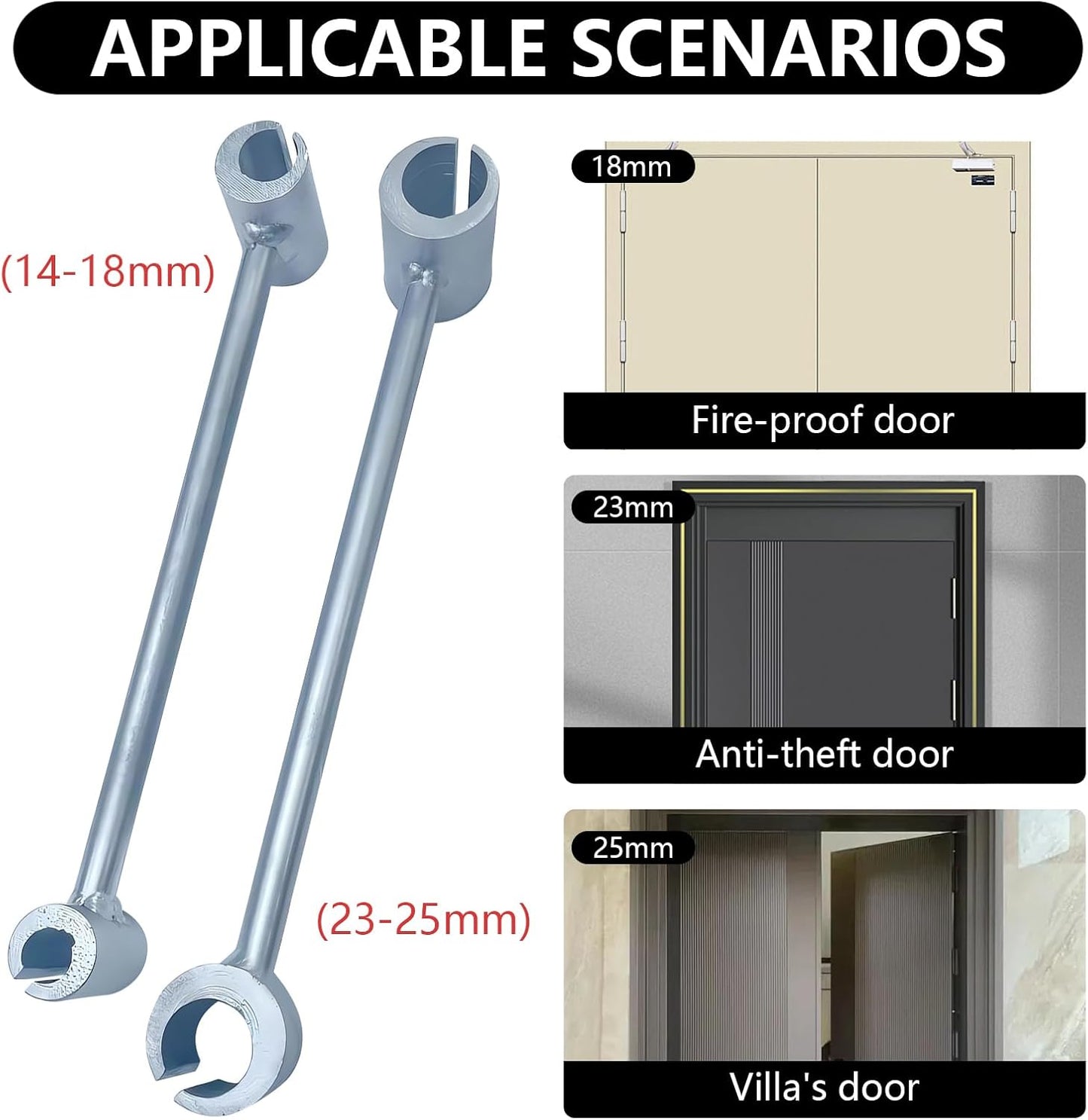Heavy Duty Door Hinge Adjustment Tool for Flag Hinges - Structural Steel Wrench for Door Alignment and Repair (14mm-18mm, 23mm-25mm)