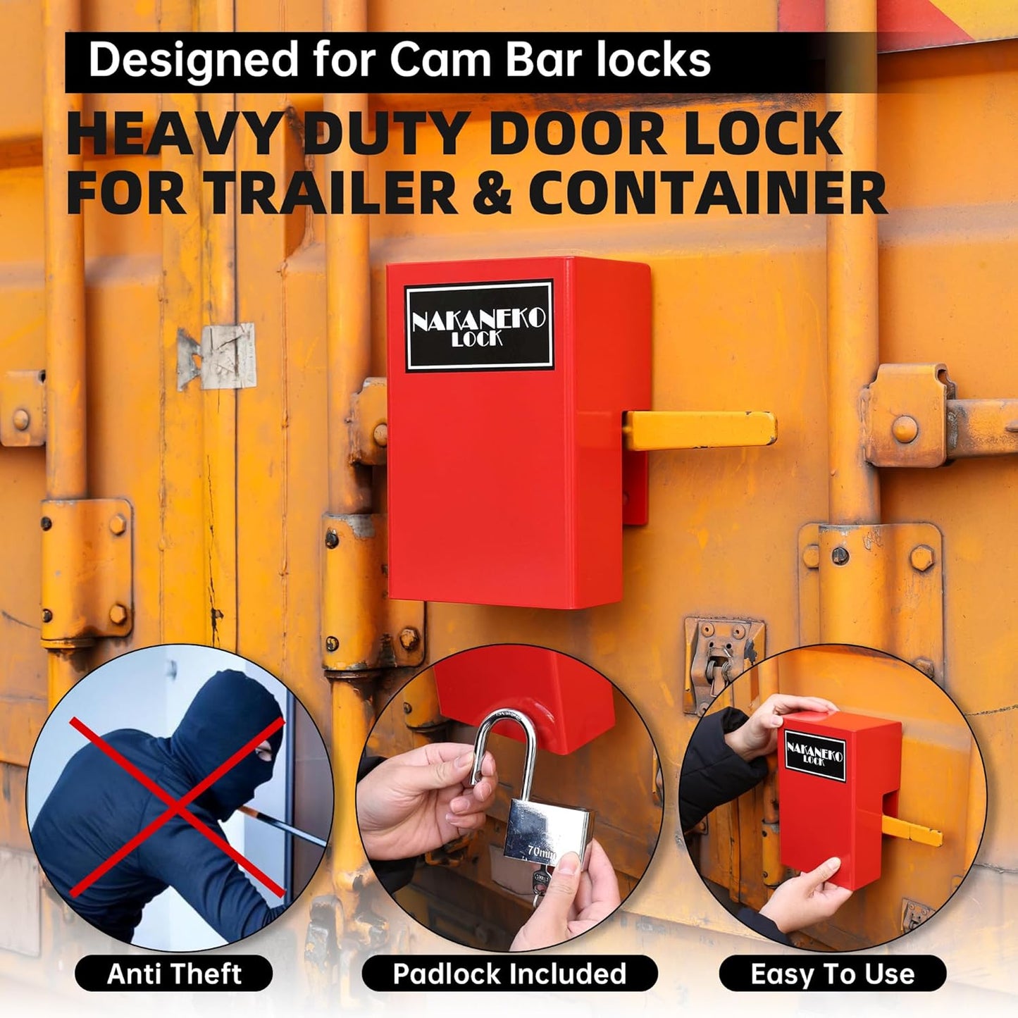 Heavy Duty Door Lock for Cam Bar Style Shipping Container Locks, Semi Trailers, Conex Latches, Box Trailers, Toy Haulers - Includes Padlock for Anti-Theft Protection