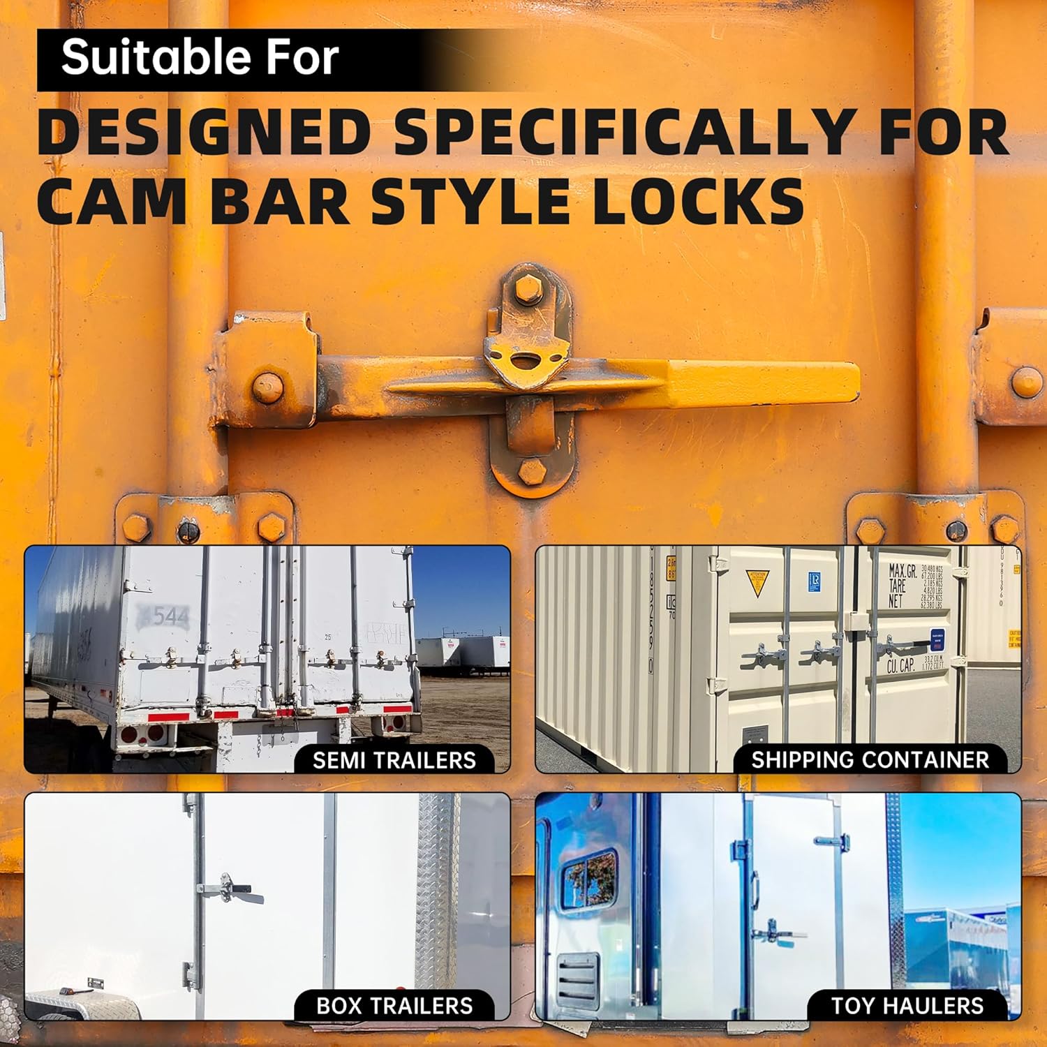 Heavy Duty Door Lock for Cam Bar Style Shipping Container Locks, Semi Trailers, Conex Latches, Box Trailers, Toy Haulers - Includes Padlock for Anti-Theft Protection