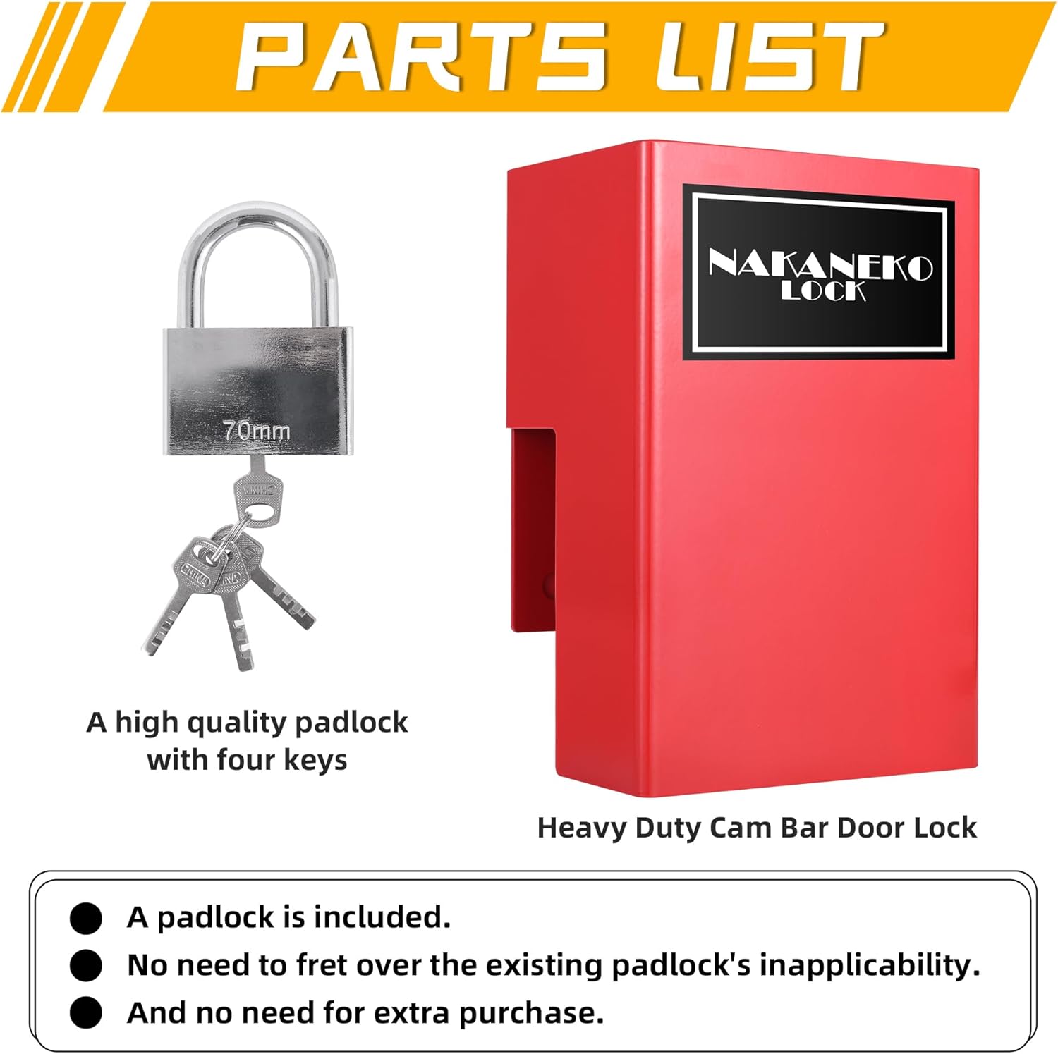 Heavy Duty Door Lock for Cam Bar Style Shipping Container Locks, Semi Trailers, Conex Latches, Box Trailers, Toy Haulers - Includes Padlock for Anti-Theft Protection