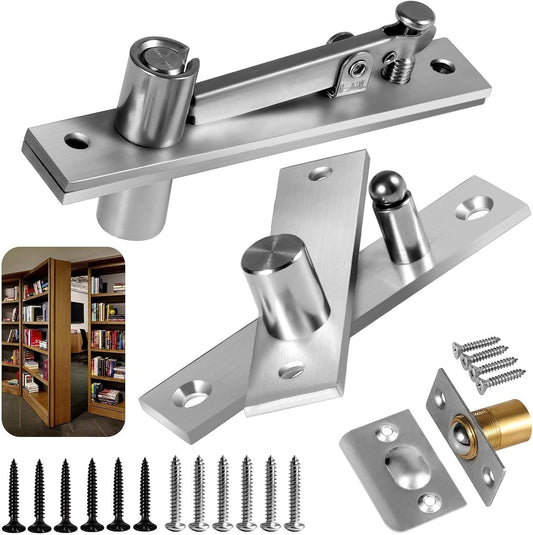 Heavy Duty Door Pivot Hinges with Ball Catch Hardware for 200 lb Wood Doors - Ideal for Hidden Bookcases and Secret Doors