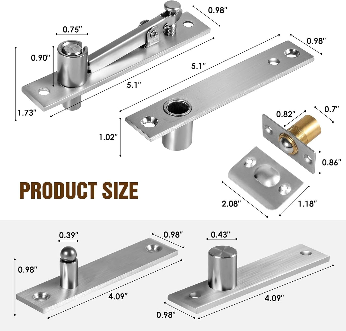 Heavy Duty Door Pivot Hinges with Ball Catch Hardware for 200 lb Wood Doors - Ideal for Hidden Bookcases and Secret Doors