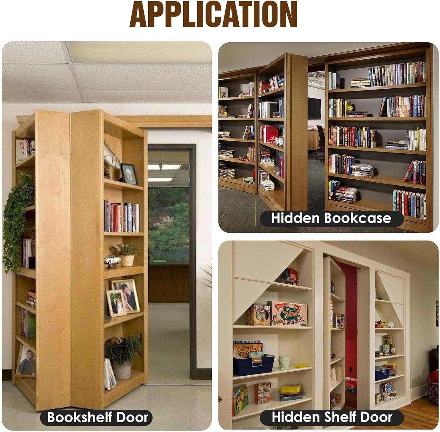 Heavy Duty Door Pivot Hinges with Ball Catch Hardware for 200 lb Wood Doors - Ideal for Hidden Bookcases and Secret Doors