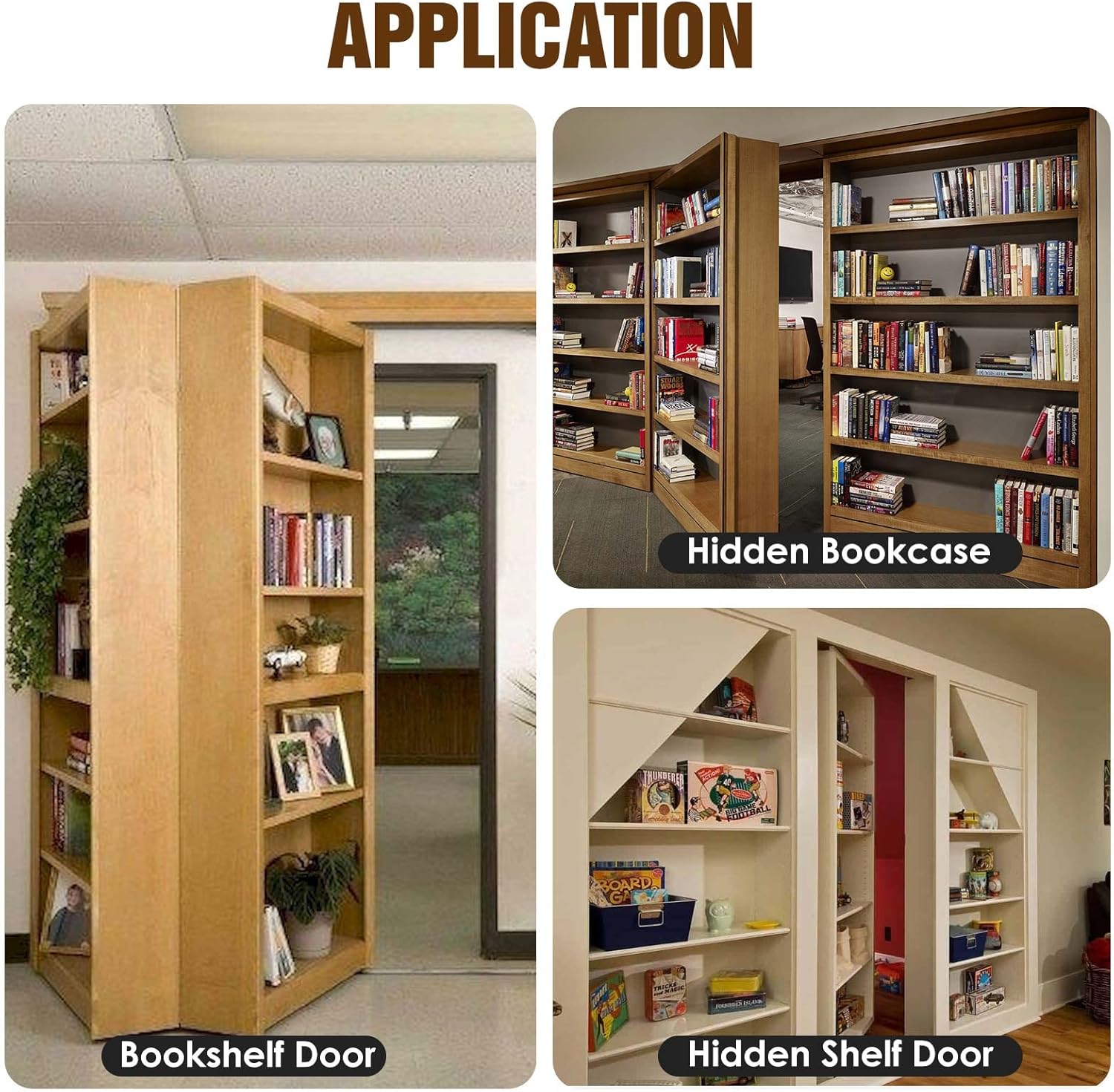 Heavy Duty Door Pivot Hinges with Ball Catch Hardware for 200 lb Wood Doors - Ideal for Hidden Bookcases and Secret Doors