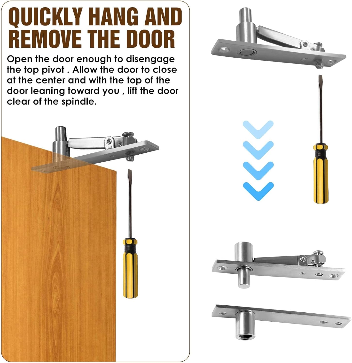 Heavy Duty Door Pivot Hinges with Ball Catch Hardware for 200 lb Wood Doors - Ideal for Hidden Bookcases and Secret Doors