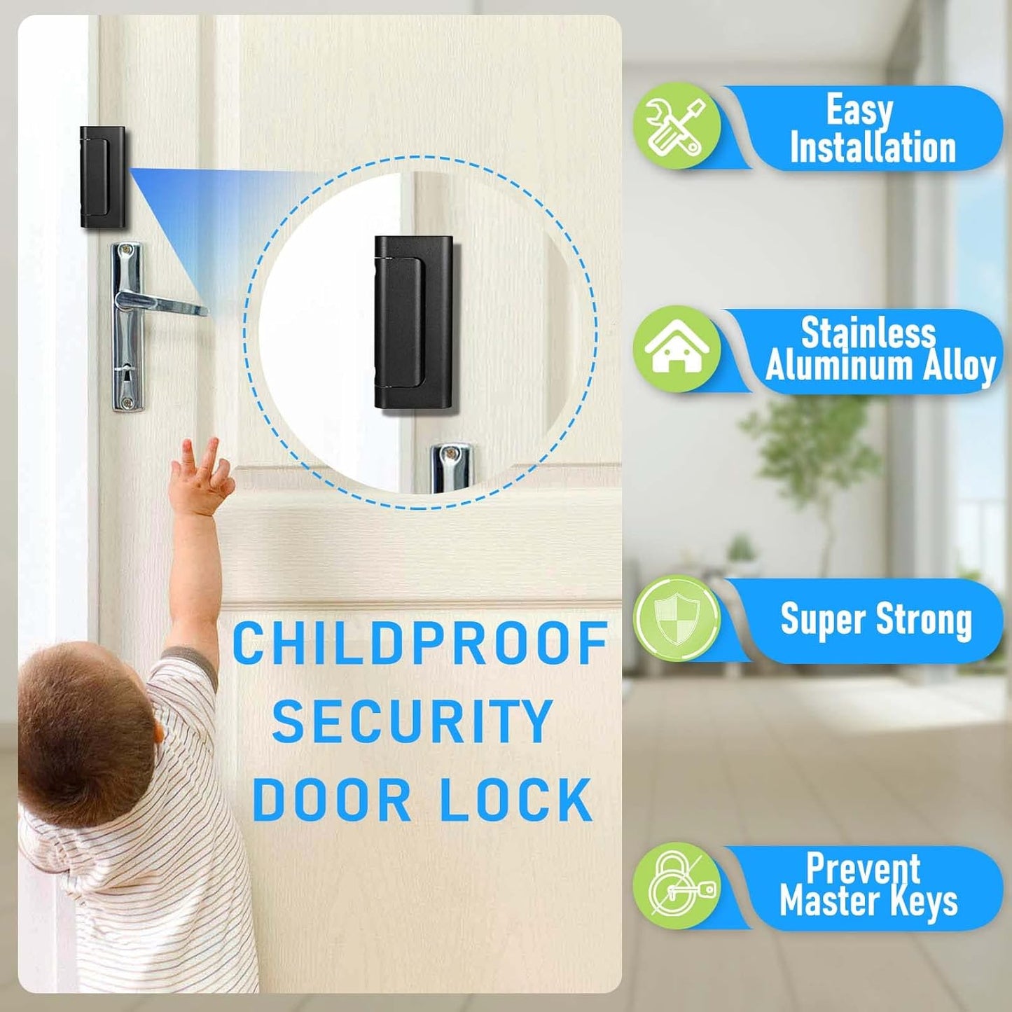 Heavy Duty Door Reinforcement Lock for Home Security - Childproof Latch Stopper with Padlock Holes. 7.5" Flip Gate Latch made of 4mm Aluminum for Outdoor Wooden Fence, Barn Door, Shed.