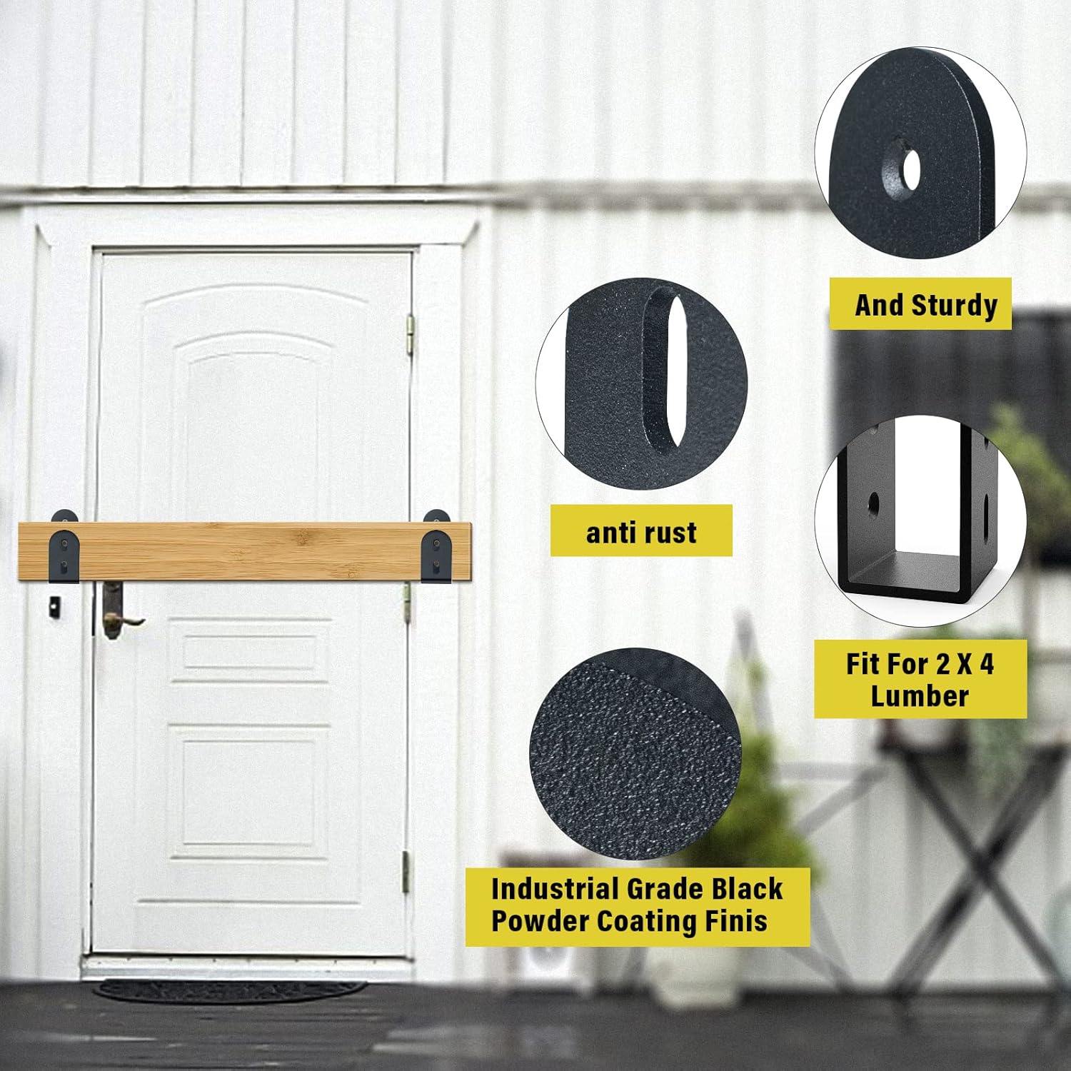 Heavy Duty Door Security Brackets for 2x4 Lumber - Steel U Bracket Door Barricade Brackets for Indoor/Outdoor Security (4 Pack)