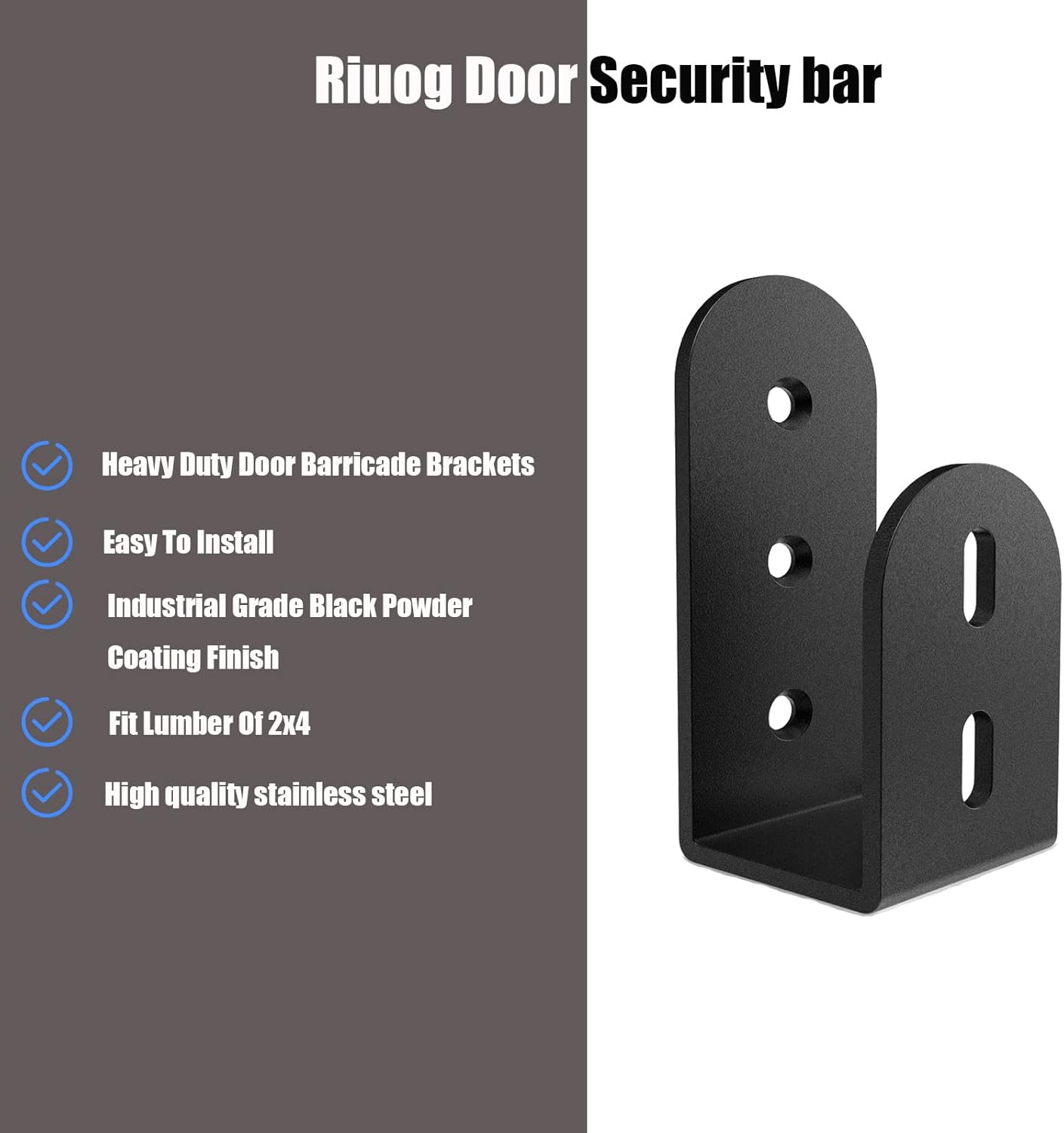 Heavy Duty Door Security Brackets for 2x4 Lumber - Steel U Bracket Door Barricade Brackets for Indoor/Outdoor Security (4 Pack)