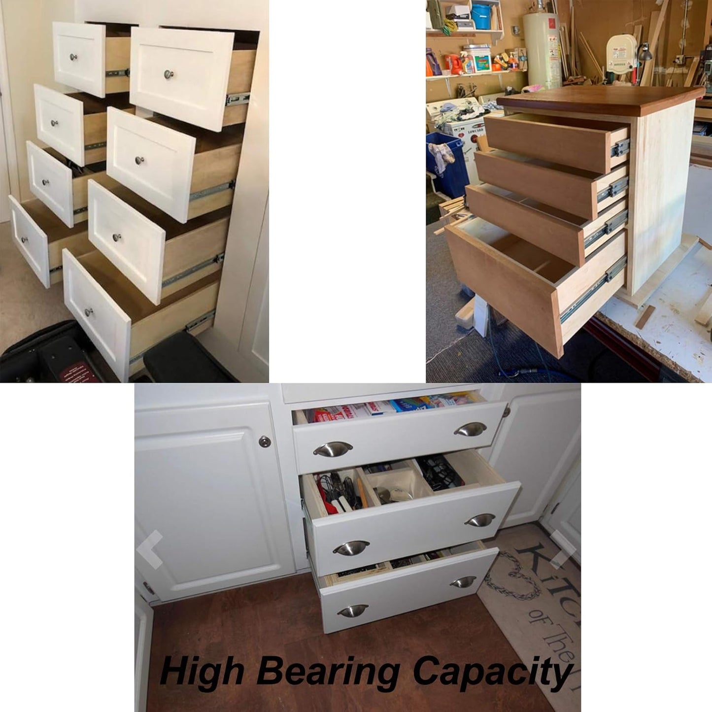 Heavy Duty Drawer Slides 32 Inch - 260 Lb Capacity, 3 Fold Ball Bearing Stainless Steel Rails with Screws - Undermount & Side Mount Extension - WildKart