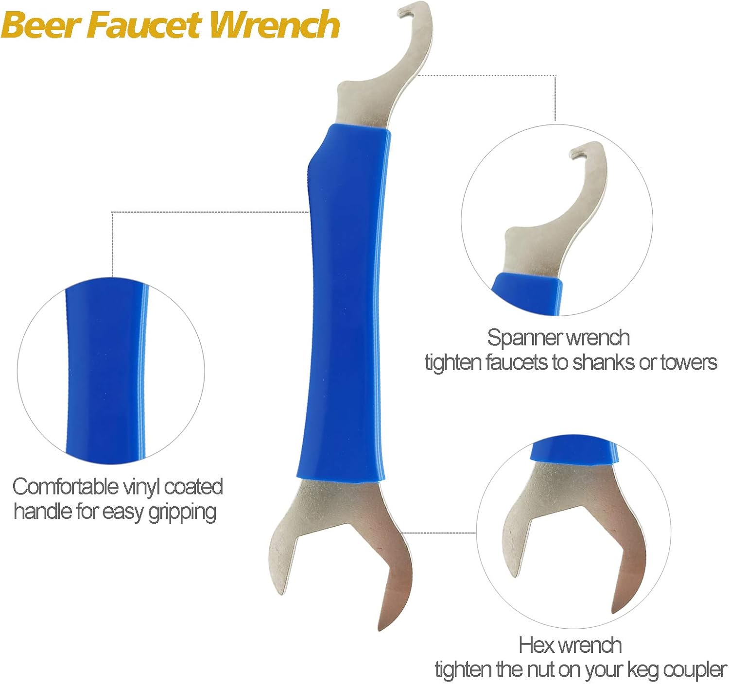 Heavy Duty Faucet Wrench Tool for Draft Beer Tap with Keg Spanner - DOMUEN Beer Faucet Wrench Kit