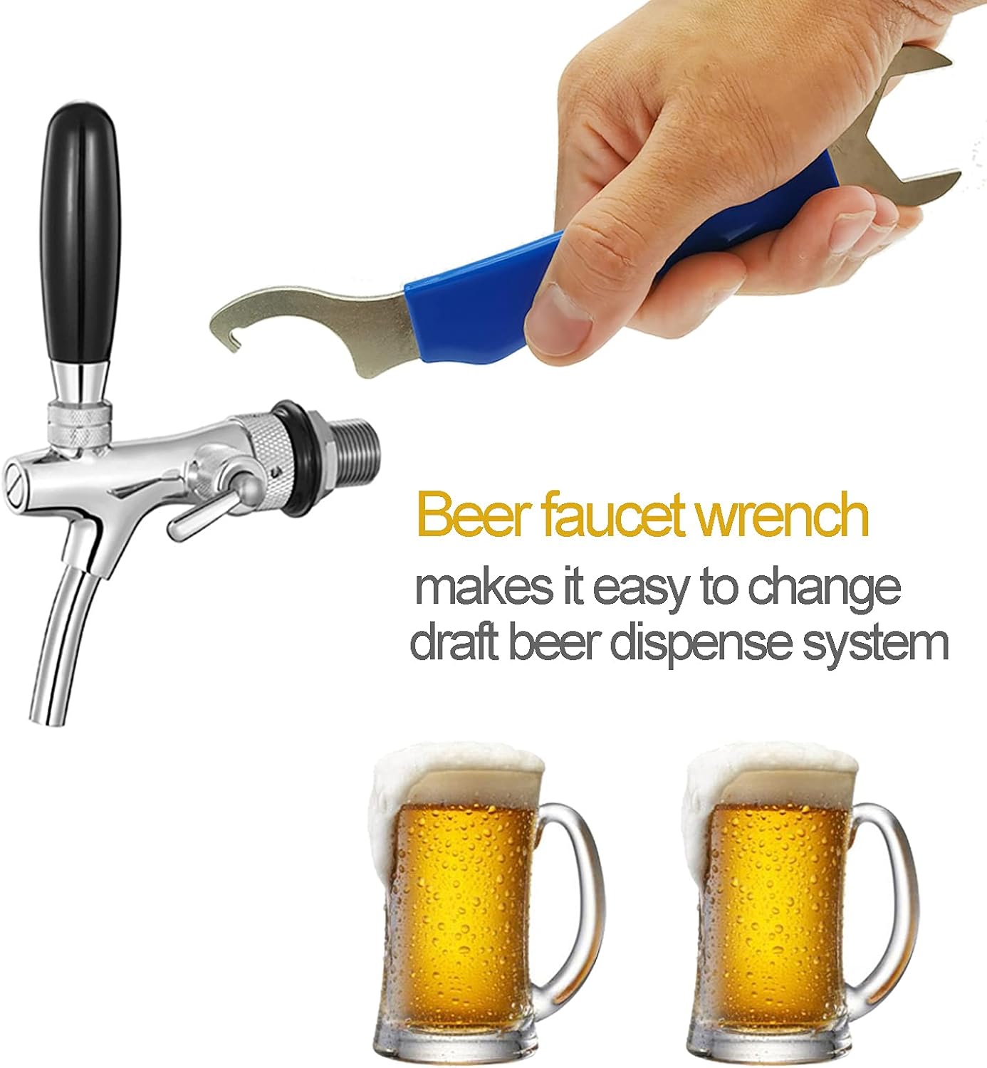 Heavy Duty Faucet Wrench Tool for Draft Beer Tap with Keg Spanner - DOMUEN Beer Faucet Wrench Kit