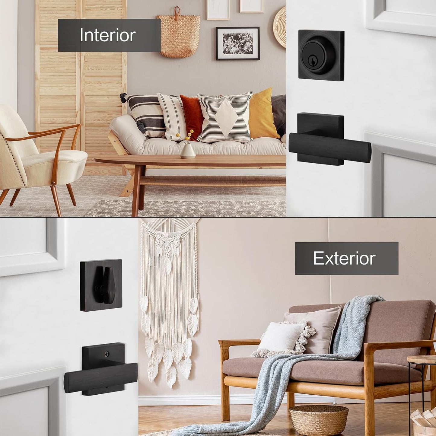 Heavy Duty Front Door Locksets with Single Cylinder Deadbolt & Square Exterior Lever Combination Set - Oil Rubbed Bronze