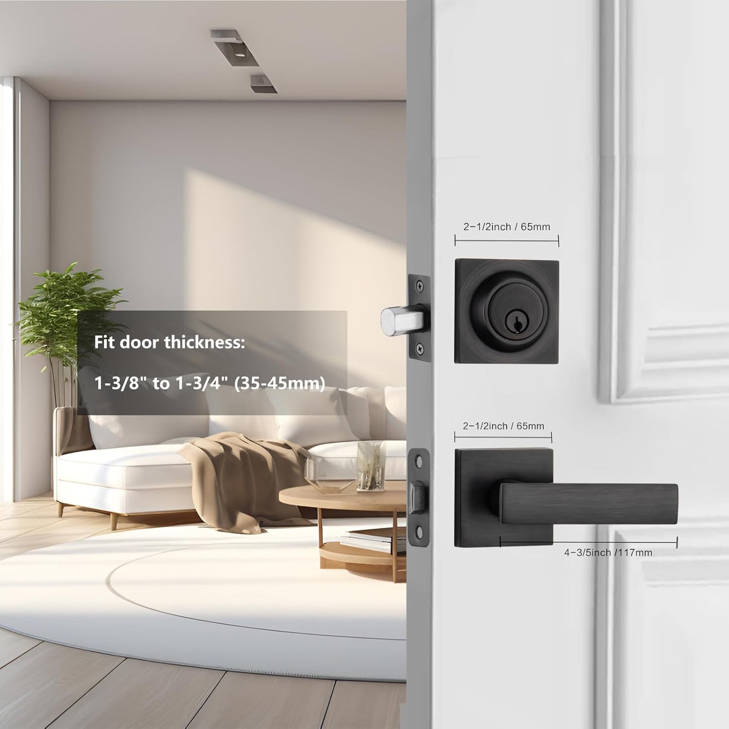 Heavy Duty Front Door Locksets with Single Cylinder Deadbolt & Square Exterior Lever Combination Set - Oil Rubbed Bronze