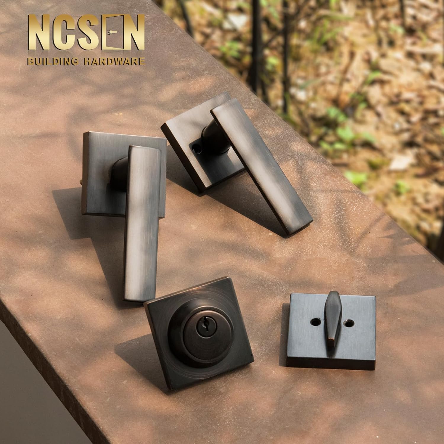 Heavy Duty Front Door Locksets with Single Cylinder Deadbolt & Square Exterior Lever Combination Set - Oil Rubbed Bronze