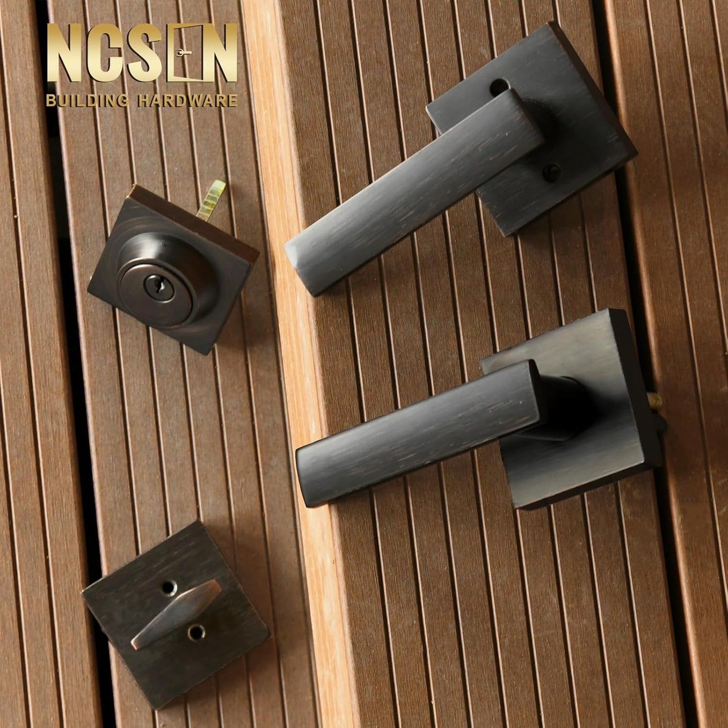 Heavy Duty Front Door Locksets with Single Cylinder Deadbolt & Square Exterior Lever Combination Set - Oil Rubbed Bronze