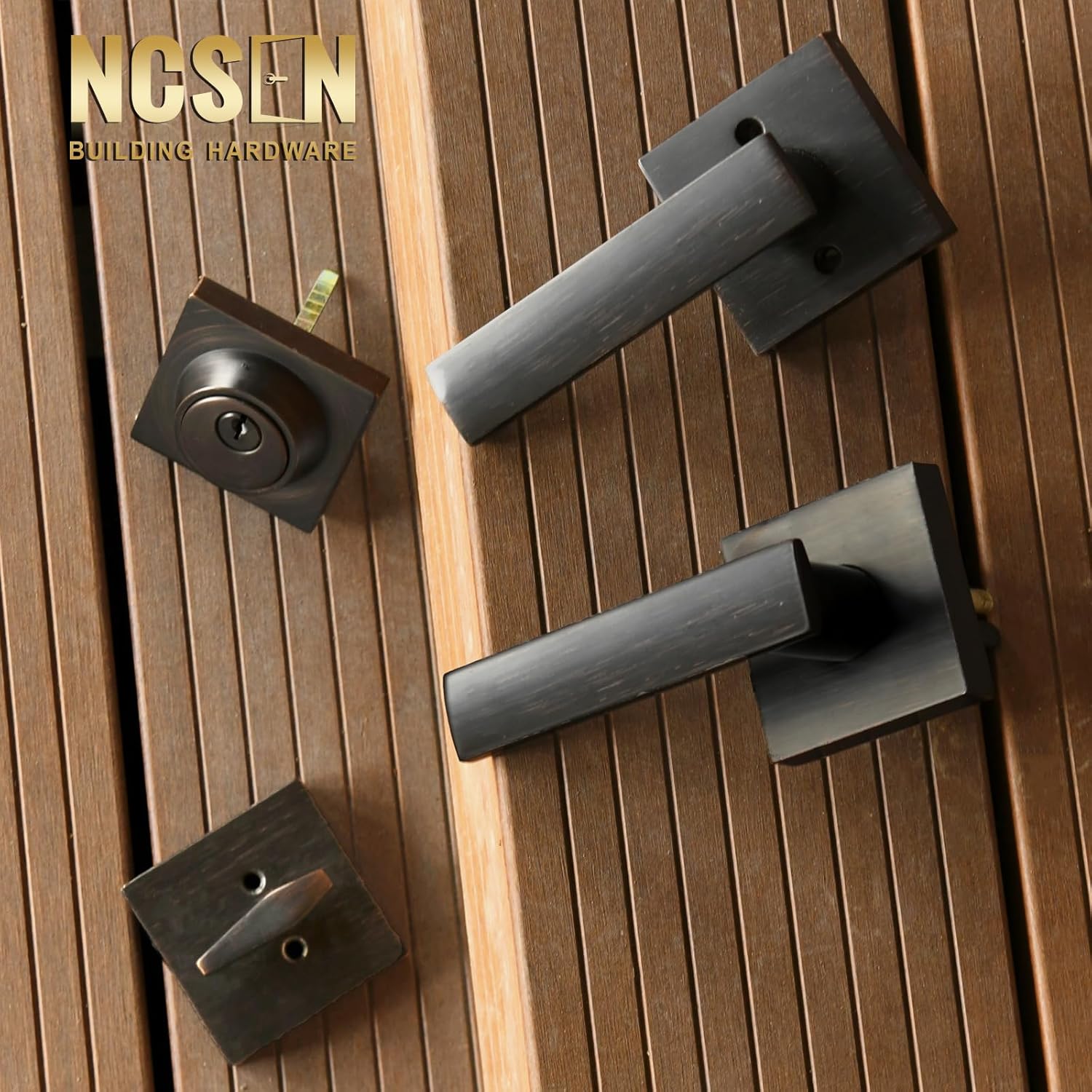 Heavy Duty Front Door Locksets with Single Cylinder Deadbolt & Square Exterior Lever Combination Set - Oil Rubbed Bronze
