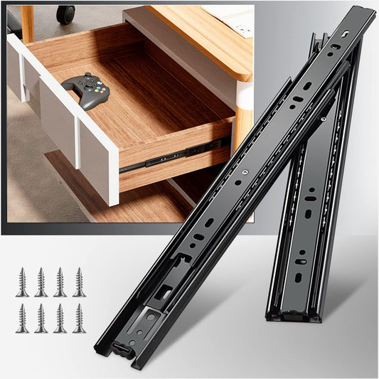 Heavy Duty Full Extension Drawer Slides Side Mount - 1 Pair, 10 Inch - Black Metal Ball Bearing Rails with 100 Pound Load Capacity