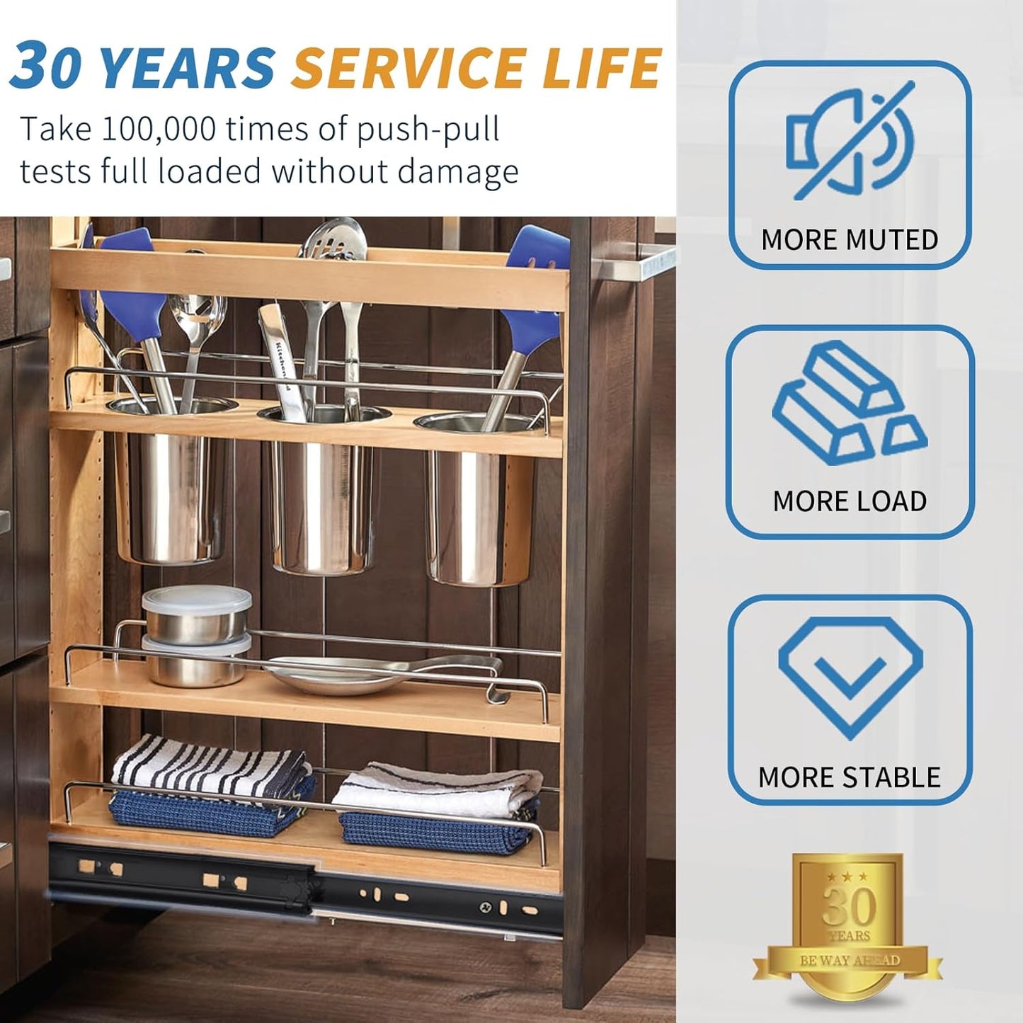 Heavy Duty Full Extension Drawer Slides Side Mount - 1 Pair, 10 Inch - Black Metal Ball Bearing Rails with 100 Pound Load Capacity