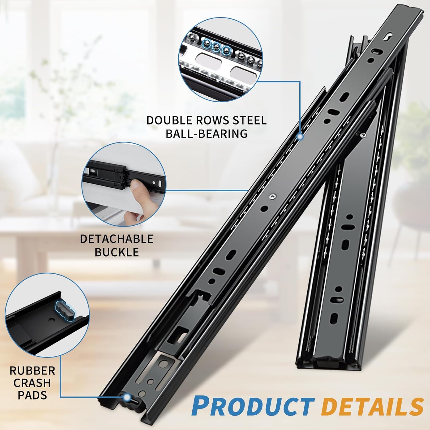 Heavy Duty Full Extension Drawer Slides Side Mount - 1 Pair, 10 Inch - Black Metal Ball Bearing Rails with 100 Pound Load Capacity
