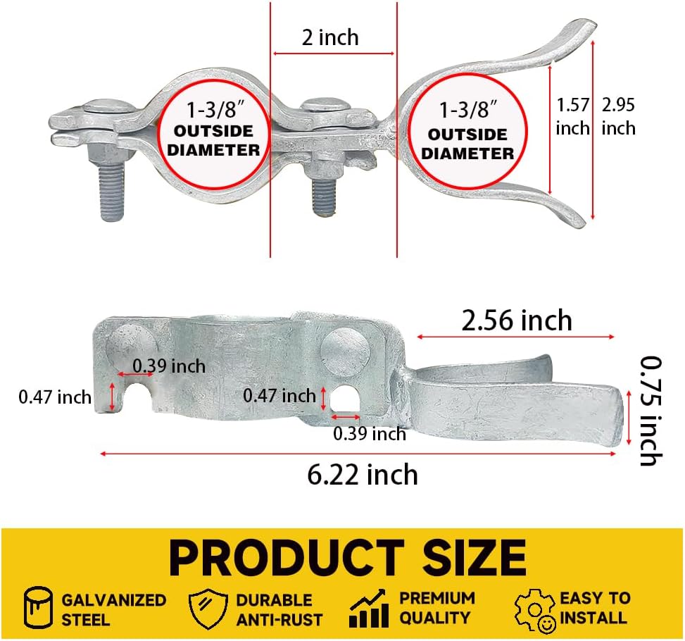Heavy-Duty Galvanized Gate Fork Latch for Chain Link Fence Gates, 1-3/8" OD, with Padlock Hole - Complete Set (2 Pack)