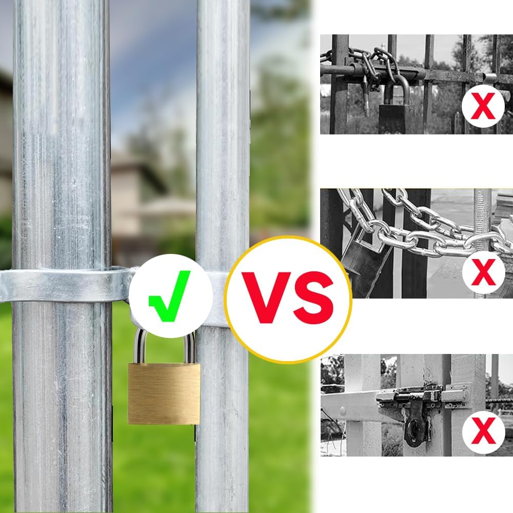 Heavy-Duty Galvanized Gate Fork Latch for Chain Link Fence Gates, 1-3/8" OD, with Padlock Hole - Complete Set (2 Pack)